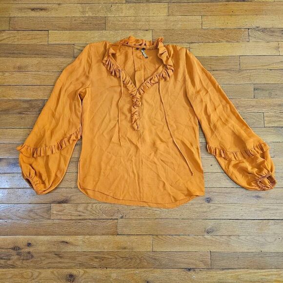 Kobi Halperin Silk Ruffle Blouse XS Balloon Sleeve - Picture 4 of 12